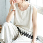 L-4XL お買い得！ 刺繍 ラウンドネック ノースリーブ シンプル タンクトップ L ホワイト