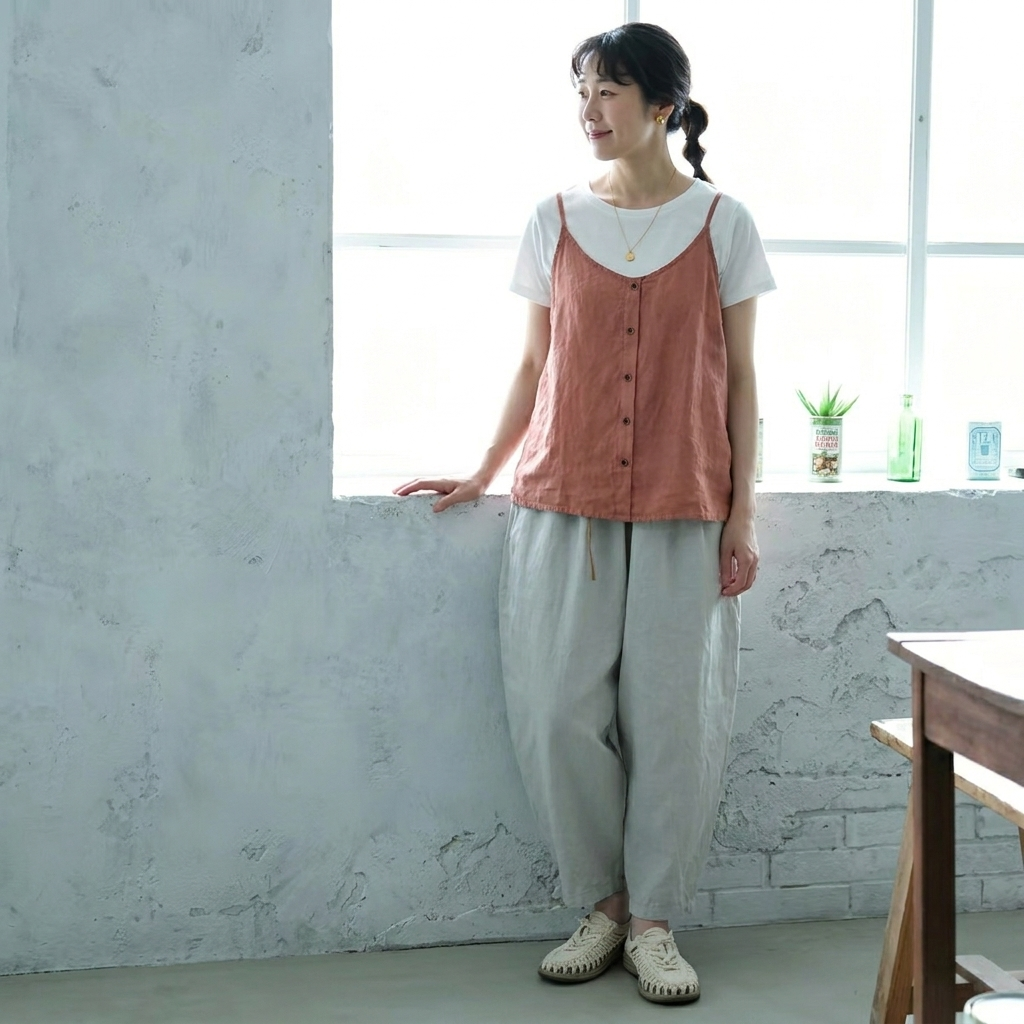 M~3XL コットン 体型をカバー 平日 週末 接触冷感 コーディネート自在 キャミソール M 赤オレンジ