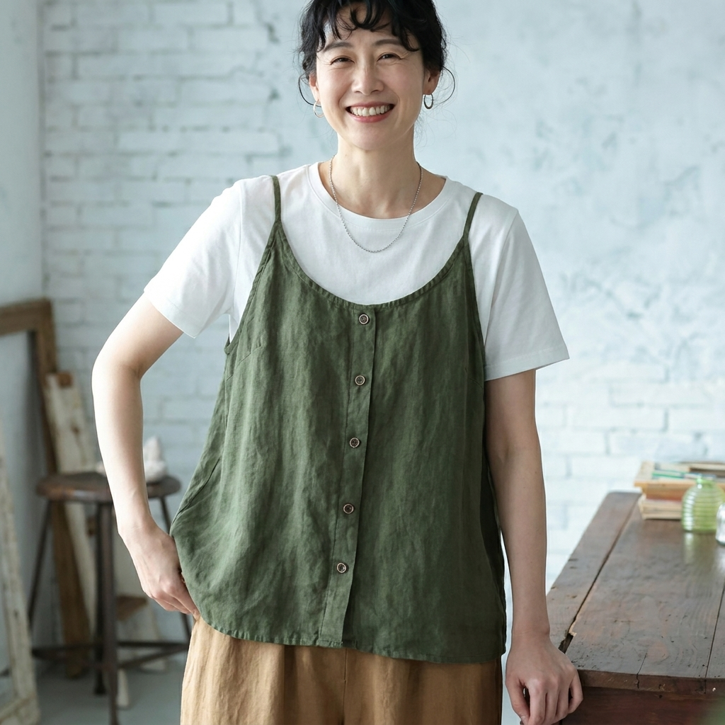 M~3XL コットン 体型をカバー 平日 週末 接触冷感 コーディネート自在 キャミソール M ダークグリーン