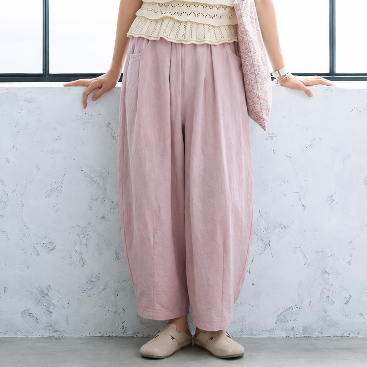 S~XL まるっと可愛い  無地 大きめのサイズ感  ガウチョパンツ S ピンク (ロング丈)