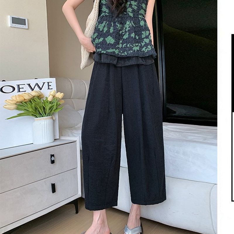 S~XL まるっと可愛い  無地 大きめのサイズ感  ガウチョパンツ S ブラック (ロング丈)