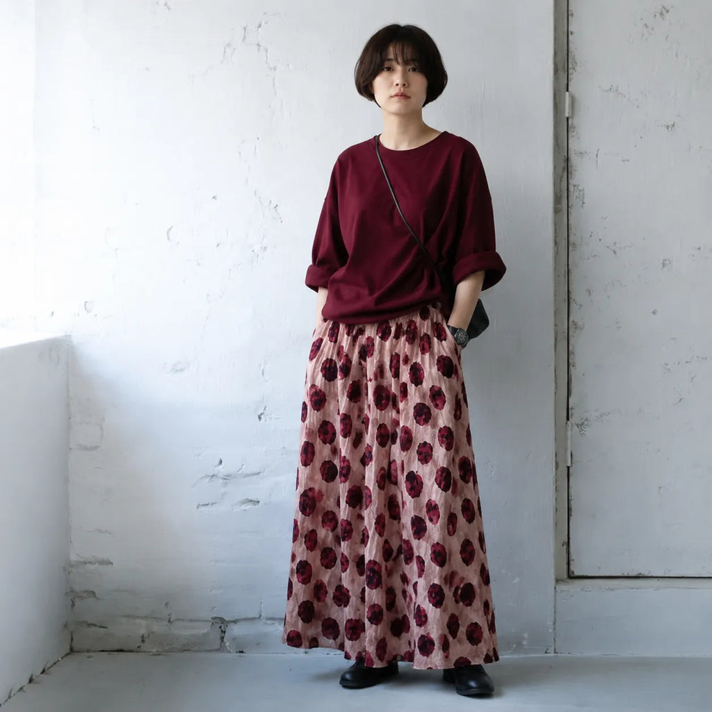 M-5XL ポリエステル ドット柄 ハイウエスト スカート M レッド