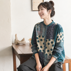 M-3XL 買わなきゃ損 花柄 レトロ シングルブレスト スタンドネック 長袖 シャツ M フリー