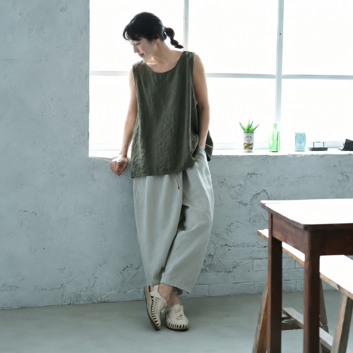 M~4XL ナチュラル コットン ビックシルエット 体型カバー タンクトップ M グリーン