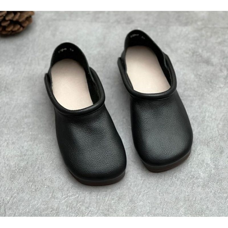 22.5-25cm 無地 軽量 PU キック レトロ フラットシューズ 22.5 ブラック