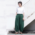 フリーサイズ 綿麻素材 9 分バルーンパンツ ルーズシルエット カジュアル レディースパンツ フリー コーヒー