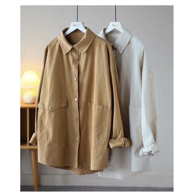 M-2XL 綿混 2WAY 羽織ブラウス M カーキ