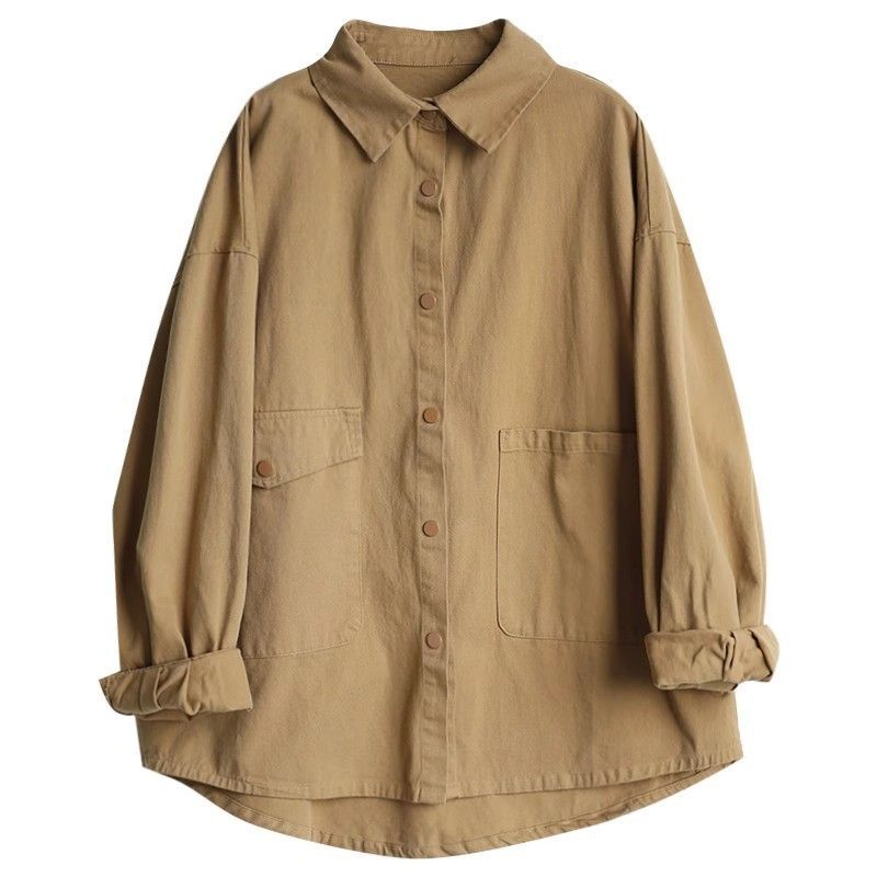 M-2XL 綿混 2WAY 羽織ブラウス M カーキ
