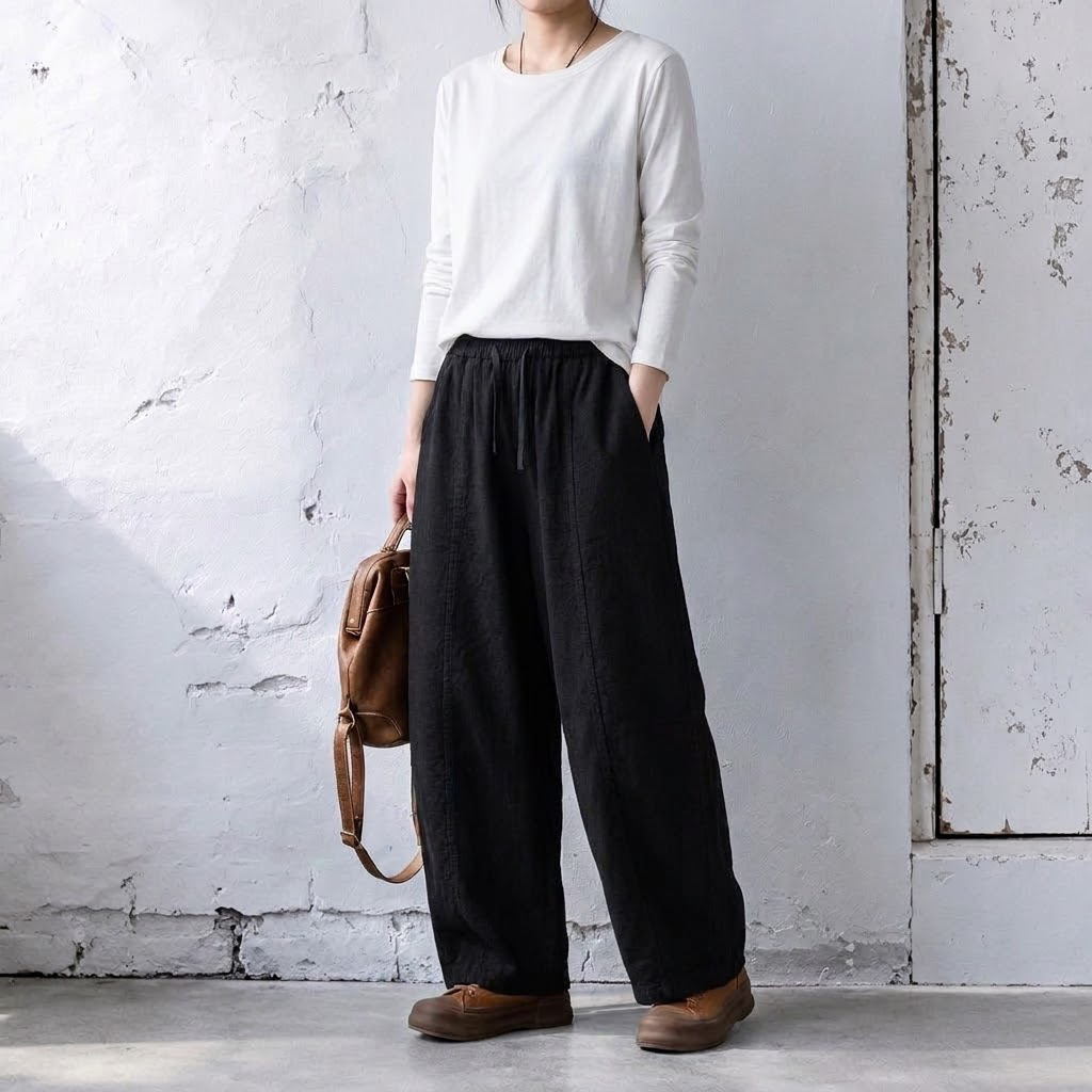 XL-3XL ウエストゴム ワイドパンツ ゆったり 着回しカジュアル ガウチョパンツ 3XL ブラック