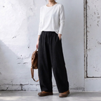 XL-3XL ウエストゴム ワイドパンツ ゆったり 着回しカジュアル ガウチョパンツ 3XL ブラック