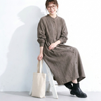M-2XL コーデュロイ ボタン Aライン プリーツ 長袖 無地 森ガール ワンピース M 写真通り