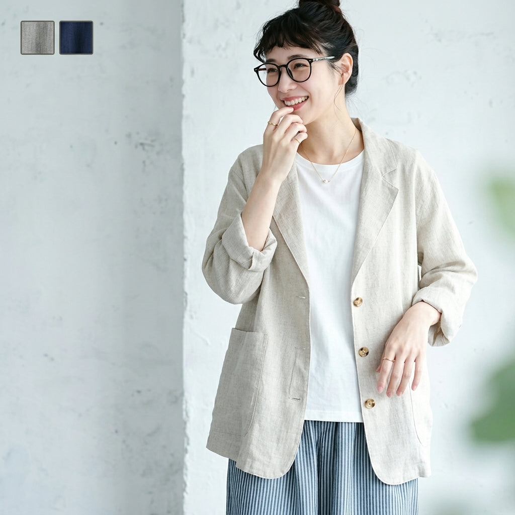 「くたっと、柔らか」 日焼け対策 M-2XL 綿麻  シングルブレスト 折り襟  カーディガン M ベージュ