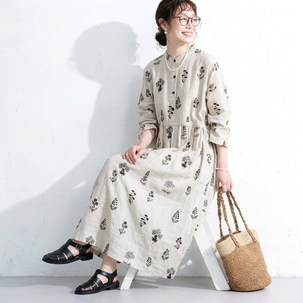 M-2XL Aライン プリント ワンピ M 写真通り