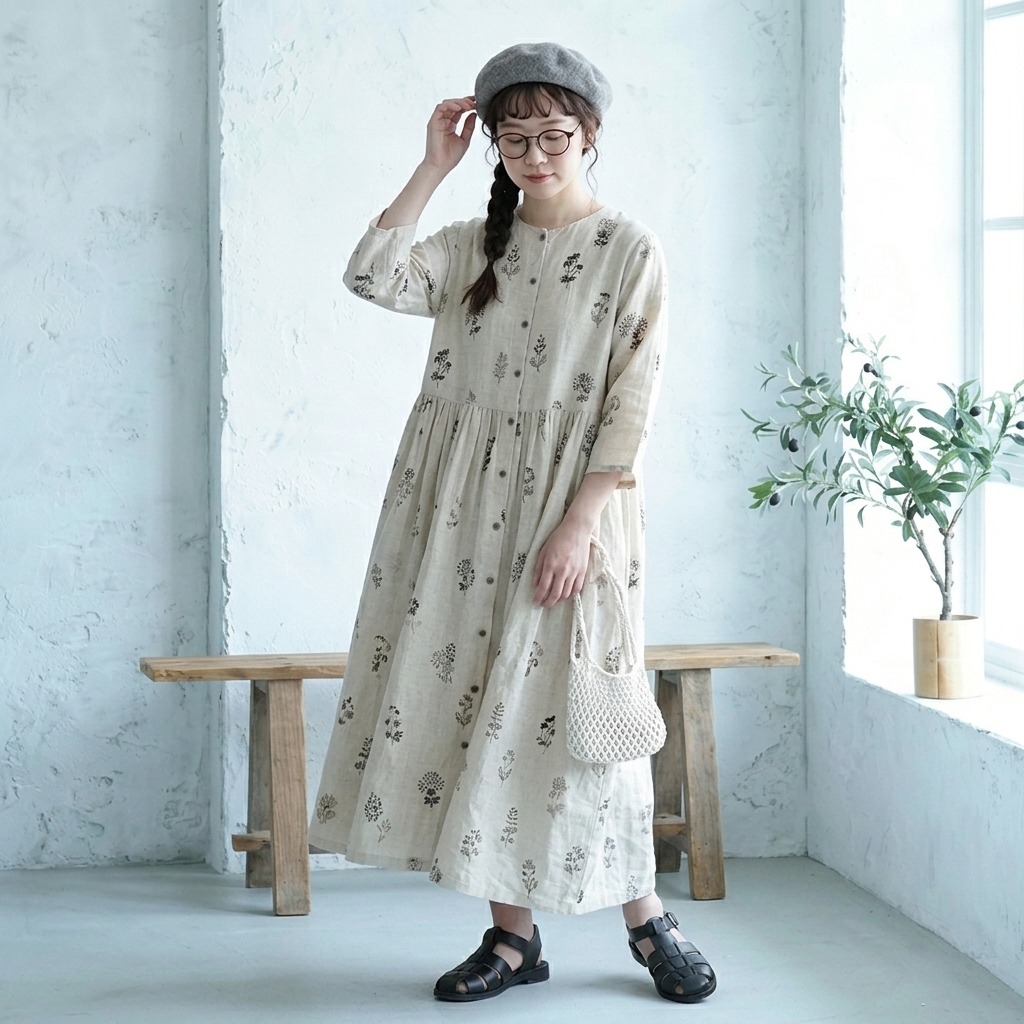 M-2XL Aライン プリント ワンピ M 写真通り
