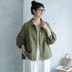 【コットン】M-4XL 季節の変わり目  ボタン 無地 長袖 カジュアル 耐久性 ジャケット M アイボリー