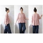 M~2XL 綿麻 無地 着痩せ効果ブラウス M ピンク