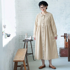 L-4XL 新作発売！ フリル袖 柔らかい 長袖 無地 レトロ 森ガールワンピース L ベージュ