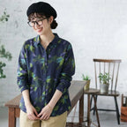 【コットン】S-2XL 植物 花模様  プリント 長袖 カジュアル 可愛くて繊細なシャツ S 写真通り