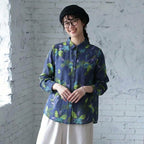 【コットン】S-2XL 植物 花模様  プリント 長袖 カジュアル 可愛くて繊細なシャツ 2XL 写真通り