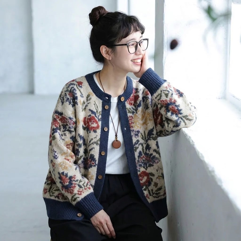 S-3XL 小さな花と暮らす ゆるニットカーディガン S 写真通り