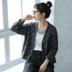 F ボタン 長袖 プリント 清楚見え 両面着 ジャケット フリー 写真通り