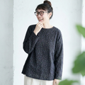 フリー 花柄 プルオーバー 長袖 ラウンドネック カジュアル Tシャツ フリー ブラック