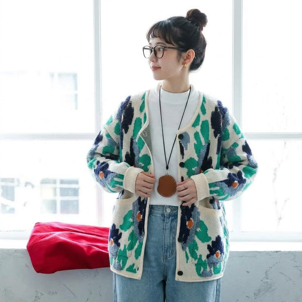 F 大人可愛い 花模様 花柄 長袖 ニット 可愛くて繊細なカーディガン フリー 写真通り