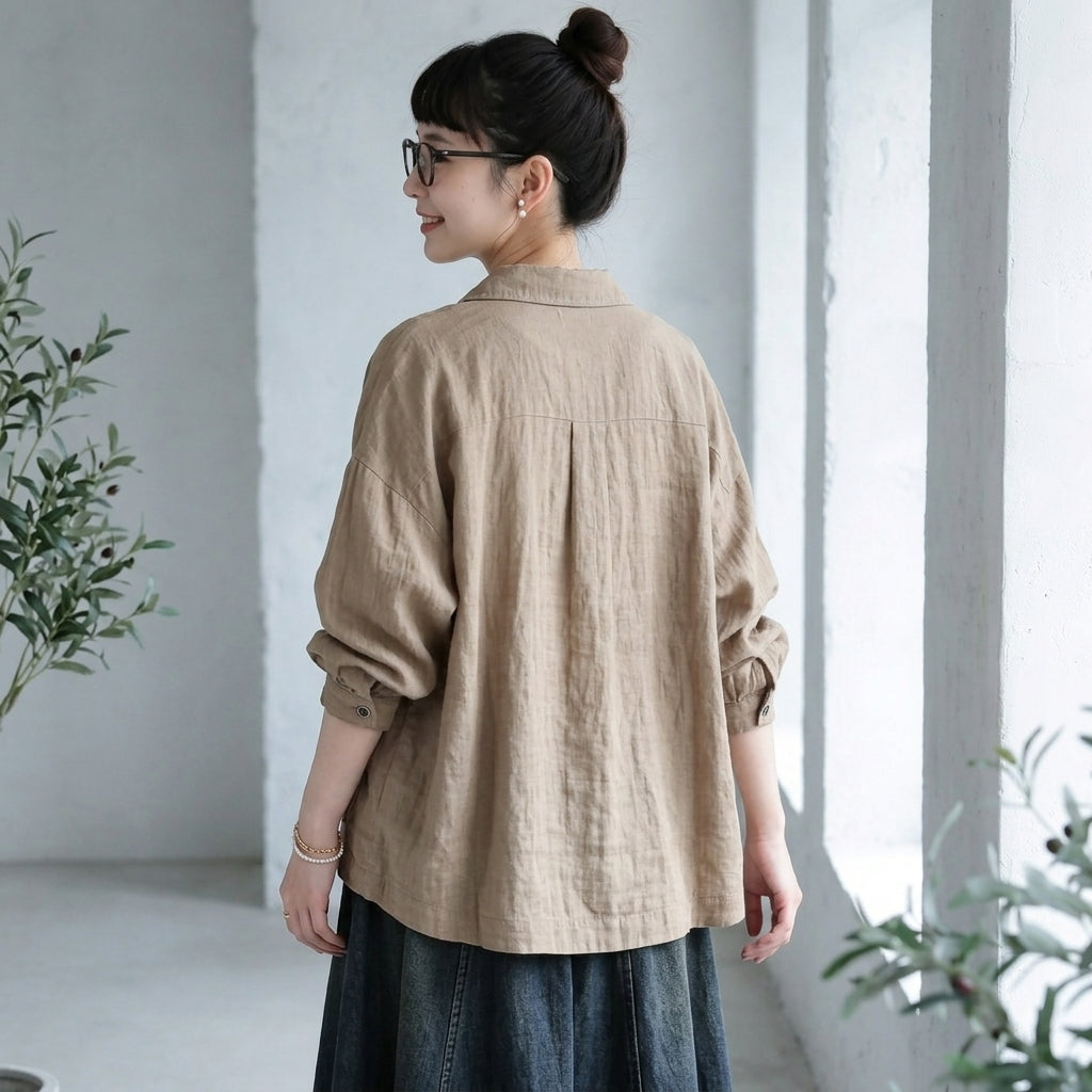 【コットン】2XL-5XL  無地 ポケット付き ボタン 長袖 カジュアル シャツ 2XL ホワイト