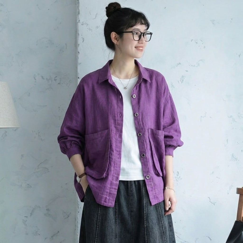 【コットン】2XL-5XL  無地 ポケット付き ボタン 長袖 カジュアル シャツ 2XL ホワイト