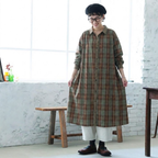 【コットン】L-2XL 長袖 ボタン 切り替え シャツ袖 チェック柄 シャツワンピース L 写真通り