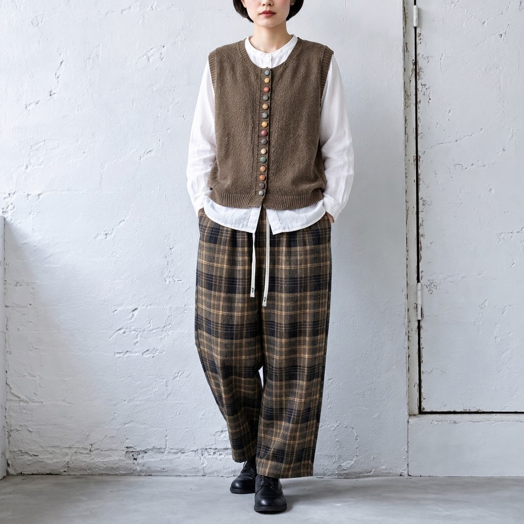 L-6XL チェック柄 ポケット付き  ロング丈  ストレートパンツ L ダークグレー (通常タイプ)