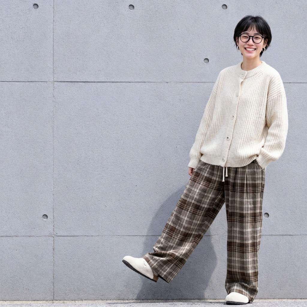 L-6XL チェック柄 ポケット付き  ロング丈  ストレートパンツ L ダークグレー (通常タイプ)