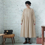 M-2XL 人気高い ボタン シンプル ナチュラル 長袖 ワンピース M 写真通り