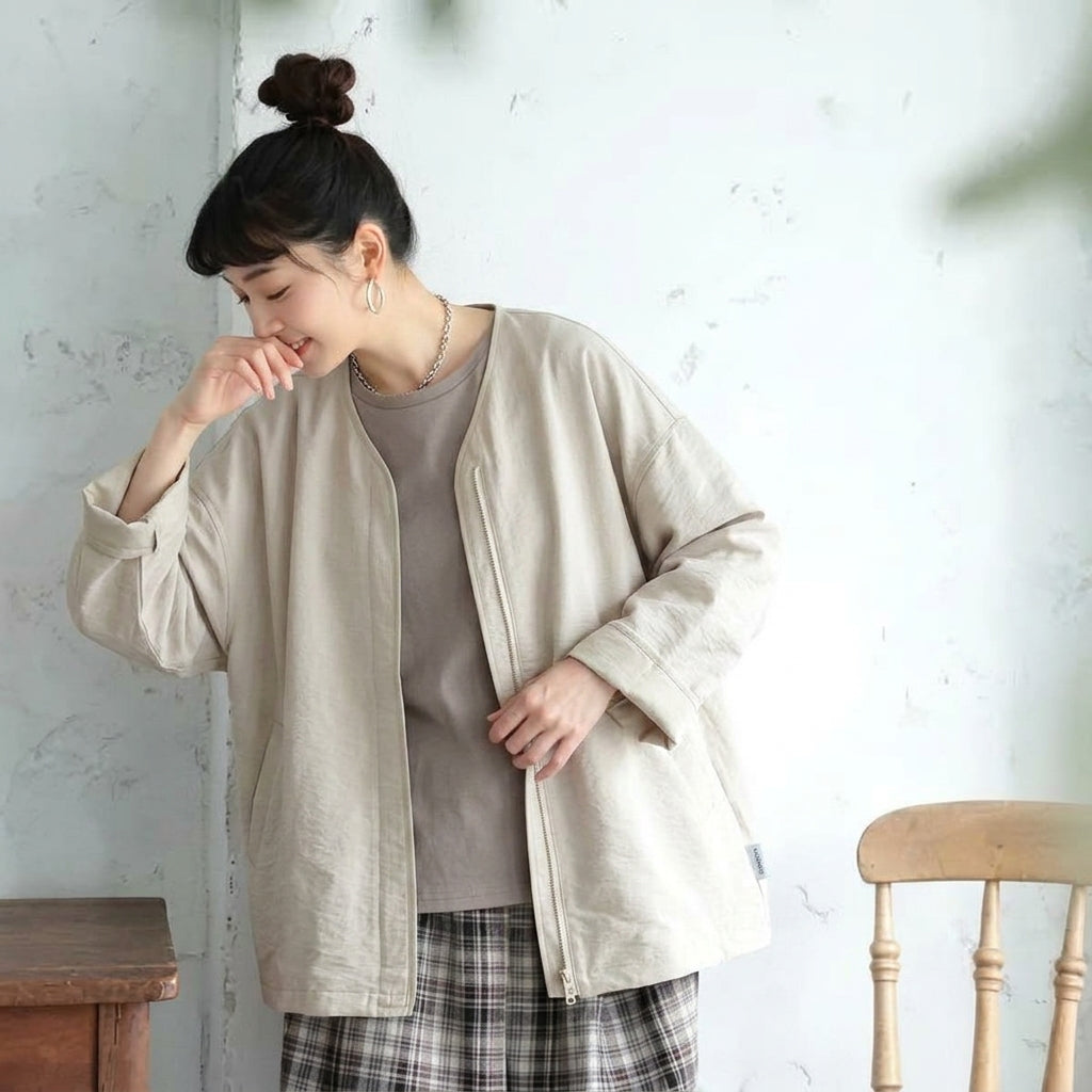 M-4XL 人気を獲得♡ 落ち肩スリーブ 長袖 無地 配色 ジャケット M ネイビー