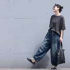 M-2XL 長く着られる ウエストゴム ハーレムパンツ 体型カバー ロングパンツ M 写真通り