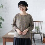 M-2XL 女性に大人気 綿麻 花柄 耐久性 ナチュラル 長袖 シンプル シャツ M コーヒー