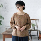 M-2XL 女性に大人気 綿麻 花柄 耐久性 ナチュラル 長袖 シンプル シャツ M コーヒー