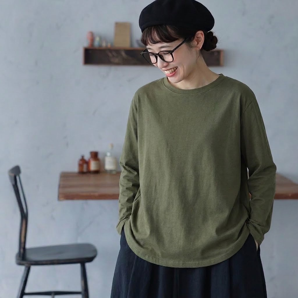M-4XL ラウンドネック オーバーシルエット 長袖 Ｔシャツ M ブラック