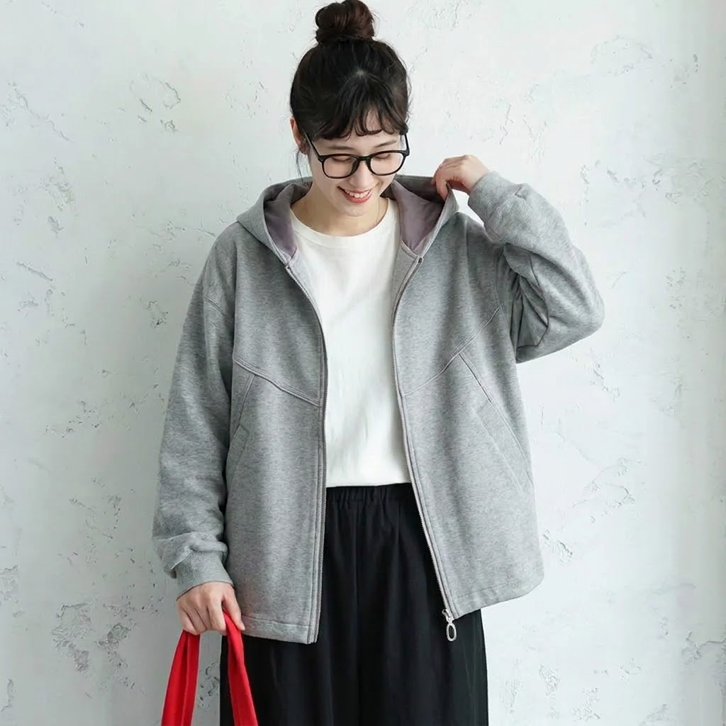 L-5XL パーカー襟 前開きポケット付き ゆったりシルエット 長袖ジャケット L グレー
