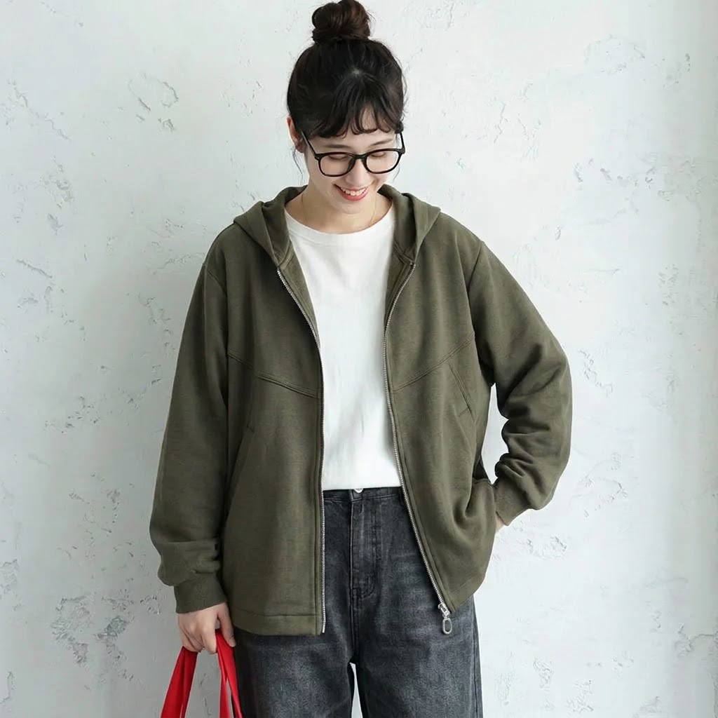 L-5XL パーカー襟 前開きポケット付き ゆったりシルエット 長袖ジャケット L グレー