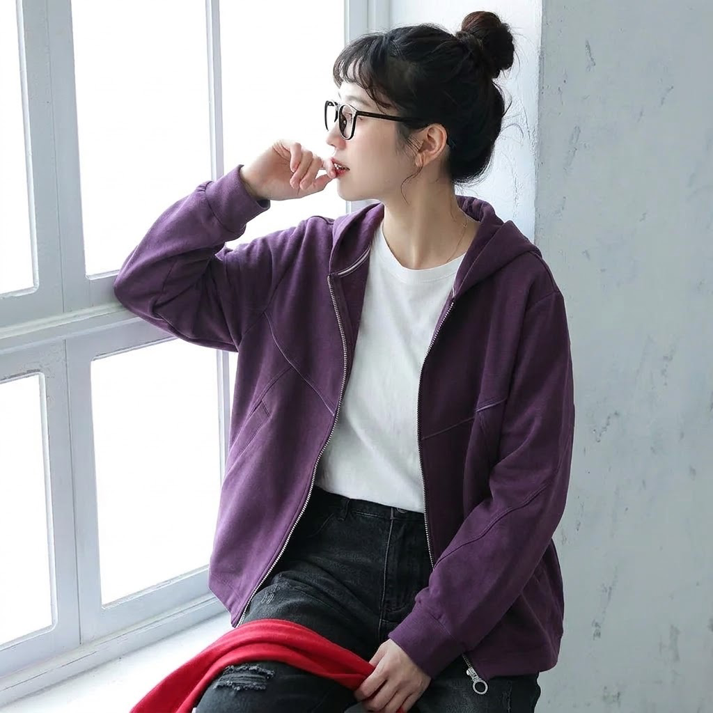 L-5XL パーカー襟 前開きポケット付き ゆったりシルエット 長袖ジャケット L グレー