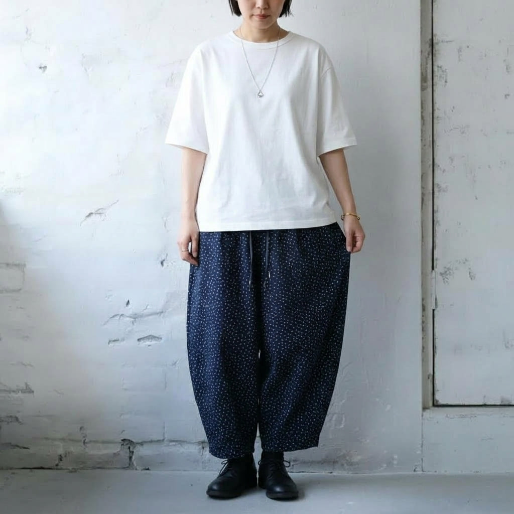 M-2XL トレンドを先取り♪  プリント ポケット付き 花柄  ガウチョパンツ M ネイビー