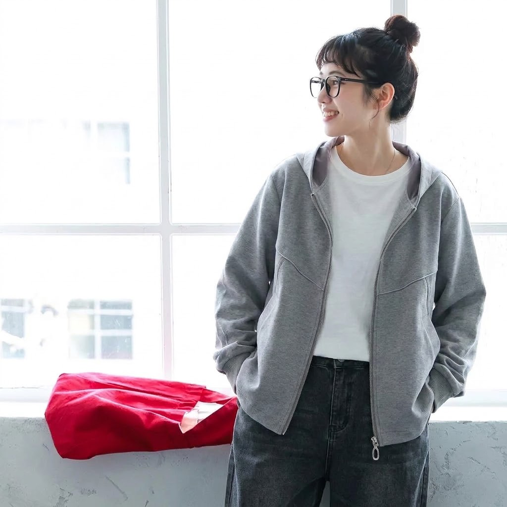 L-5XL パーカー襟 前開きポケット付き ゆったりシルエット 長袖ジャケット 5XL グレー