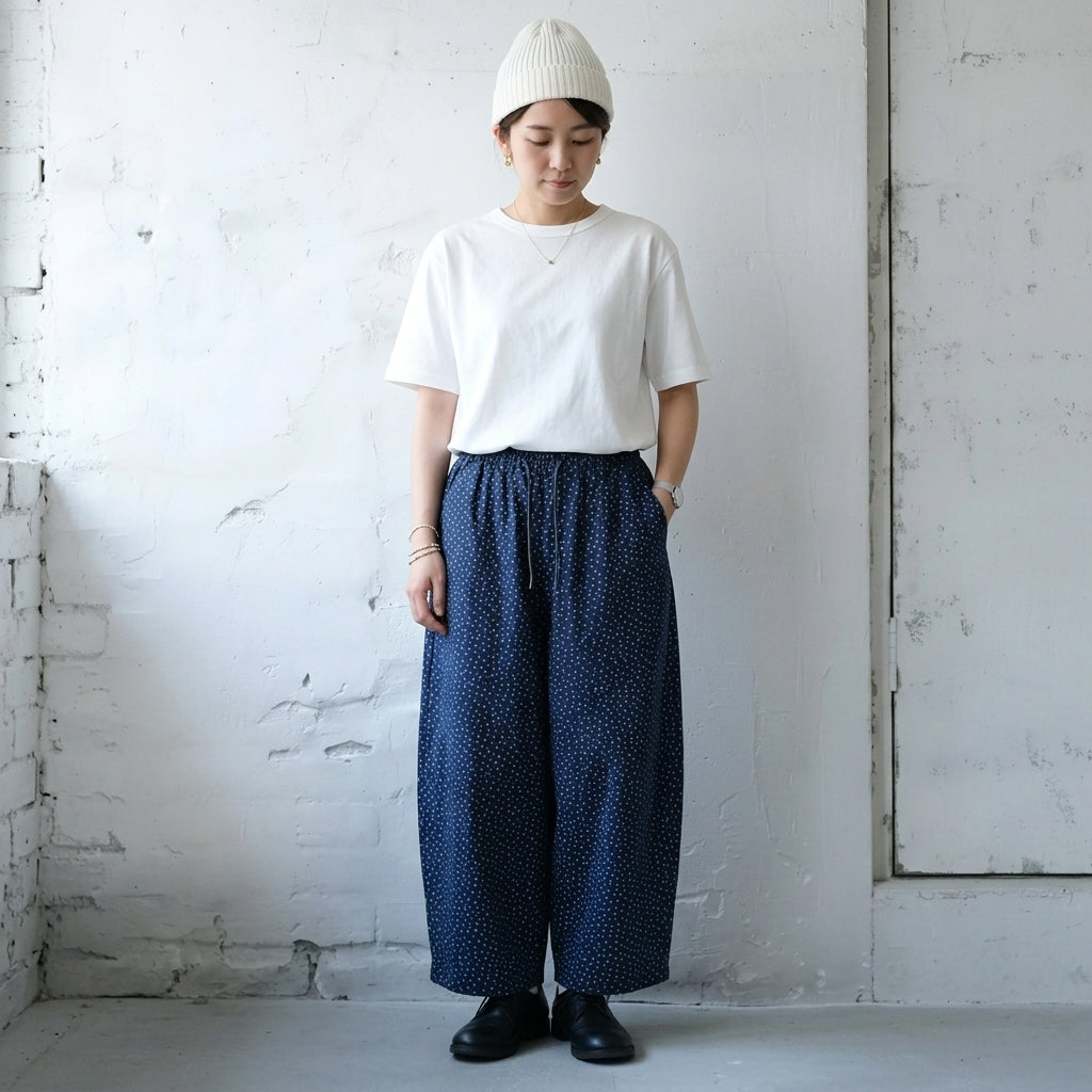 M-2XL トレンドを先取り♪  プリント ポケット付き 花柄  ガウチョパンツ M ネイビー