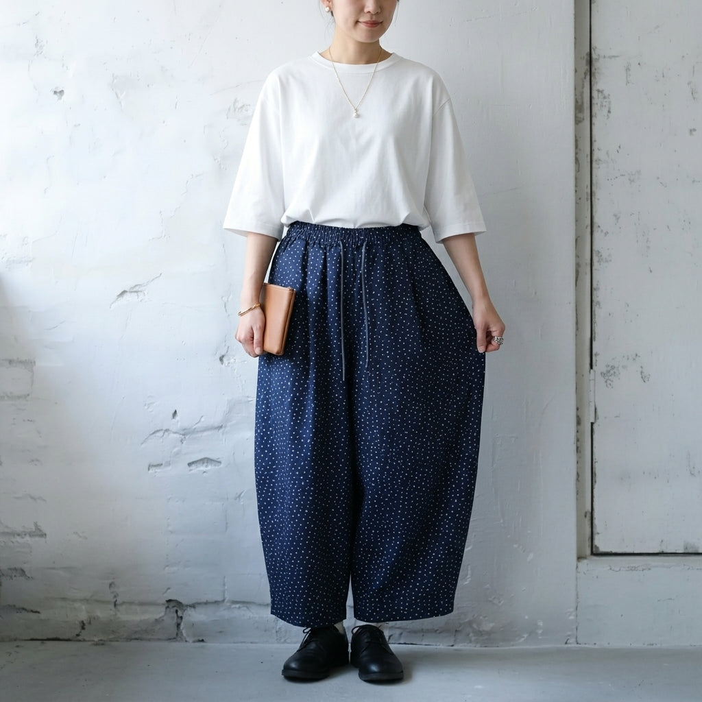M-2XL トレンドを先取り♪  プリント ポケット付き 花柄  ガウチョパンツ M ネイビー