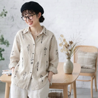 M-2XL 大人可愛い 花模様 刺繍 植物 長袖 シャツ袖  シャツ M 写真通り