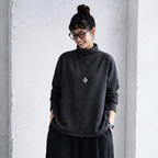 L-5XL ハーフネック バックボタン ルーズ レトロ 長袖 Ｔシャツ L コーヒー