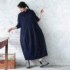 M-2XL 無地 ポケット付き ビックシルエッ シンプル 長袖ワンピース M ブラック