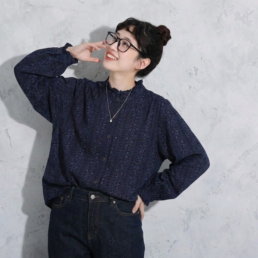 M-XL 新作発売！ ボタン フリル 長袖 花柄 コットン  シャツ M アイボリー