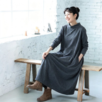 M-2XL 無地 ポケット付き ビックシルエッ シンプル 長袖ワンピース M ブラック